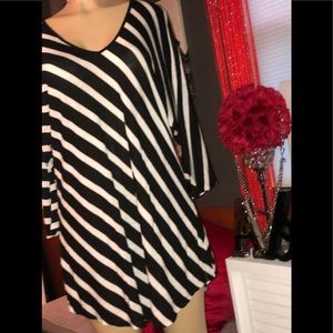 Black & White Stripe High Low Shirt Dress Top
